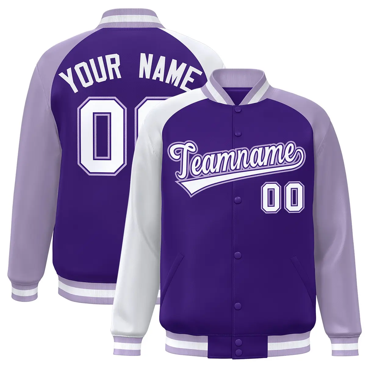 Purple Light Purple-White Varsity Raglan Letterman Bomber Jacket