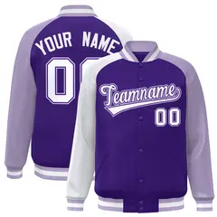 Purple Light Purple-White Varsity Raglan Letterman Bomber Jacket