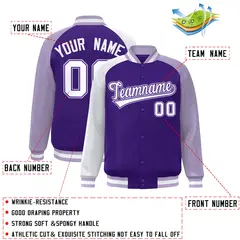 Purple Light Purple-White Varsity Raglan Letterman Bomber Jacket 2