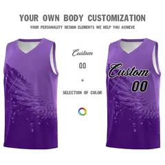 Purple Light Purple Wing Pattern Basketball Jersey 3