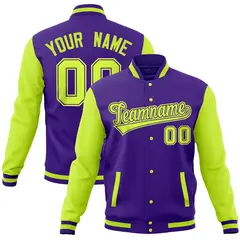 Purple Midnight Green Full-Snap Raglan Varsity Letterman Jacket 1