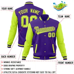 Purple Midnight Green Full-Snap Raglan Varsity Letterman Jacket 4