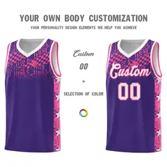 Purple Mosaic Stars Pattern Basketball Jersey 3