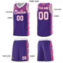 Purple Mosaic Stars Pattern Basketball Jersey 5