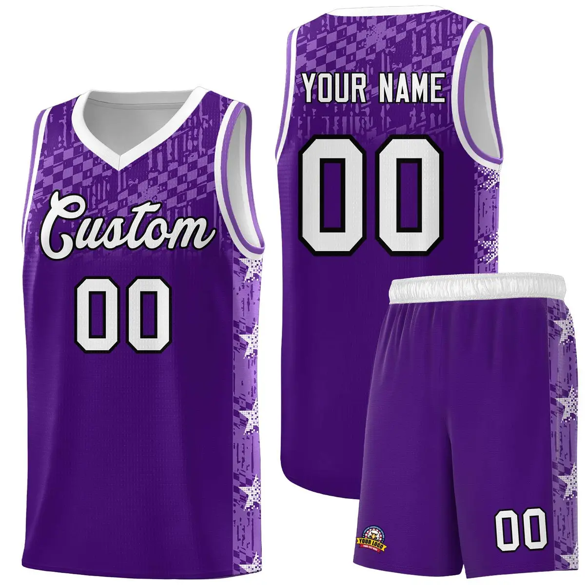 Purple Mosaic Stars Pattern Basketball Jersey