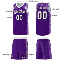 Purple Mosaic Stars Pattern Basketball Jersey 5