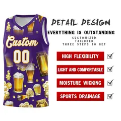 Purple National Beer Day Beer Bubble Basketball Jersey 5