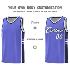 Purple Navy Classic Color Block Varsity Basketball Jersey 3