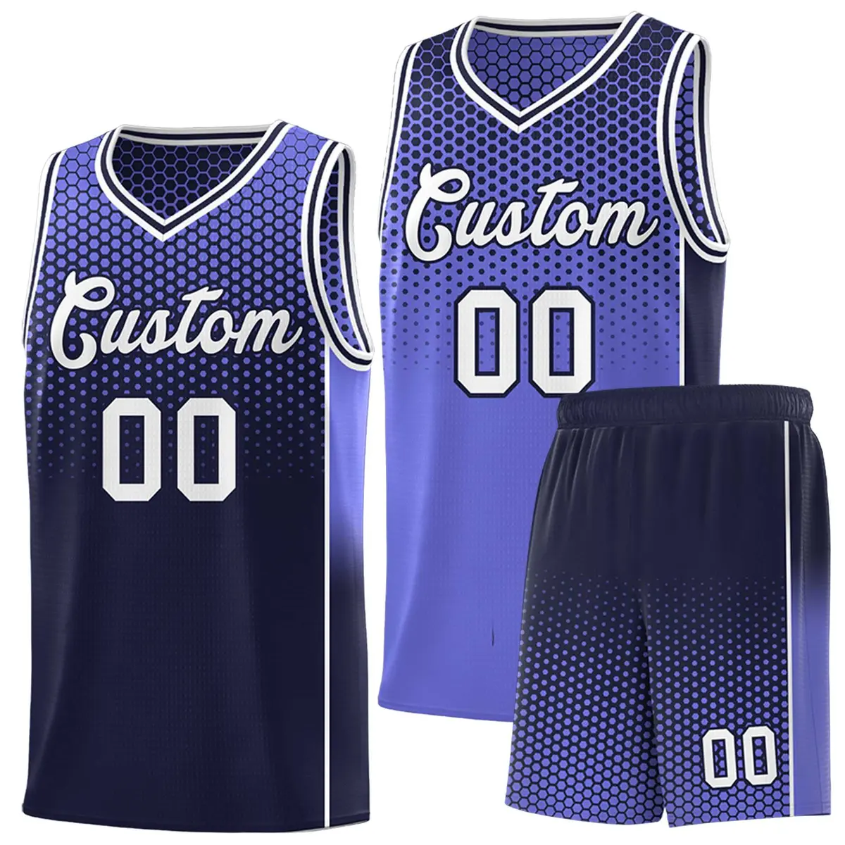 Purple Navy Dot Pattern Side Gradient Reversible Basketball Jersey Kits