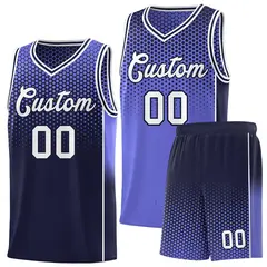 Purple Navy Dot Pattern Side Gradient Reversible Basketball Jersey Kits 1