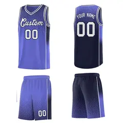 Purple Navy Dot Pattern Side Gradient Reversible Basketball Jersey Kits 5