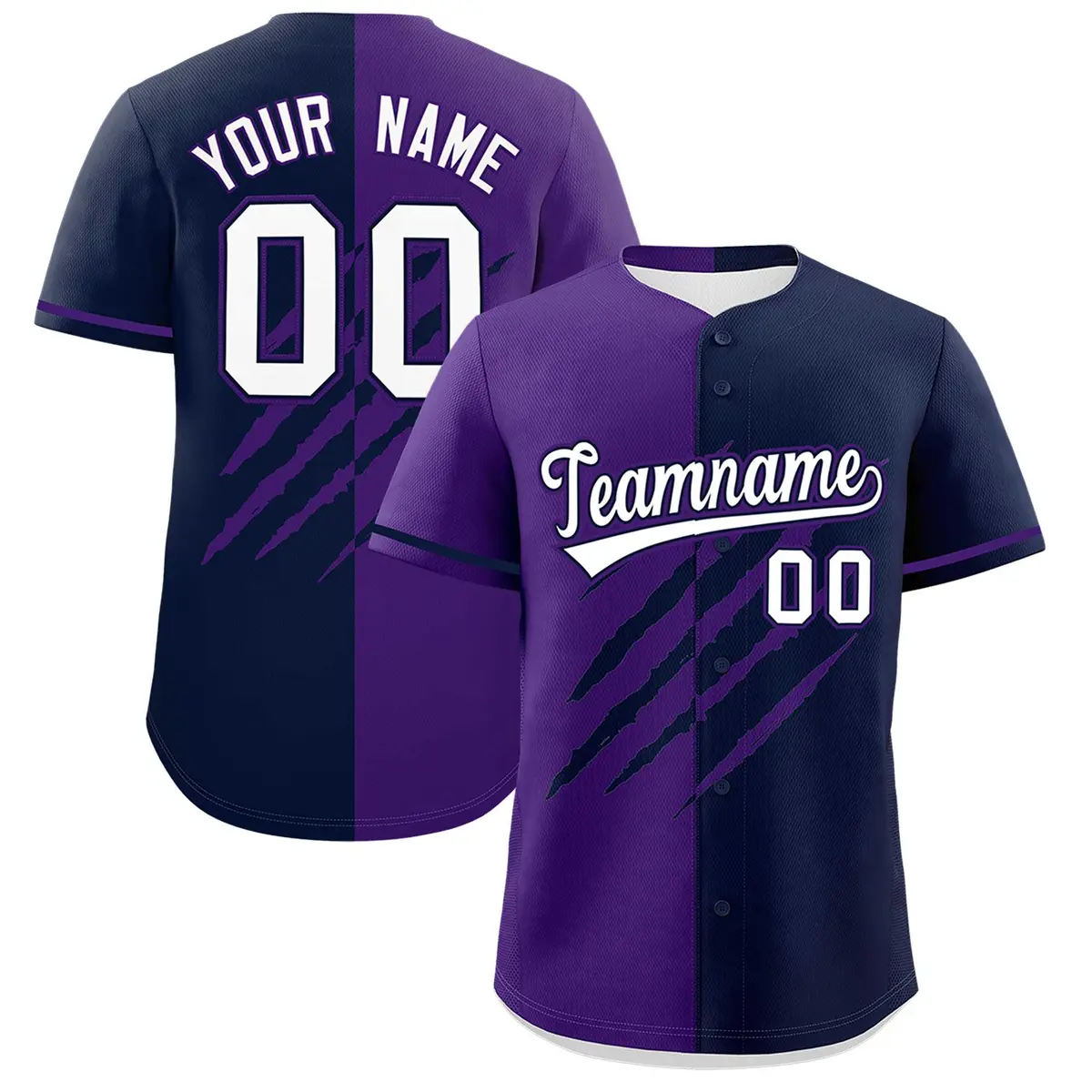 Purple Navy Split Tiger Claw Scratch Baseball Jersey