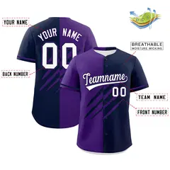 Purple Navy Split Tiger Claw Scratch Baseball Jersey 2