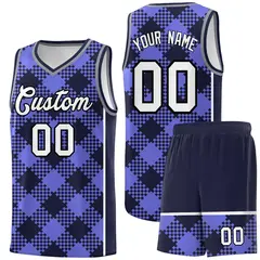 Purple Navy-White Grid Basketball Kits For Team 1