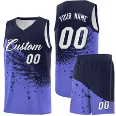 Purple Navy Wing Pattern Basketball Sports Uniform Jersey 1