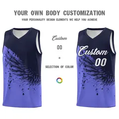 Purple Navy Wing Pattern Basketball Sports Uniform Jersey 3
