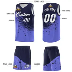 Purple Navy Wing Pattern Basketball Sports Uniform Jersey 5