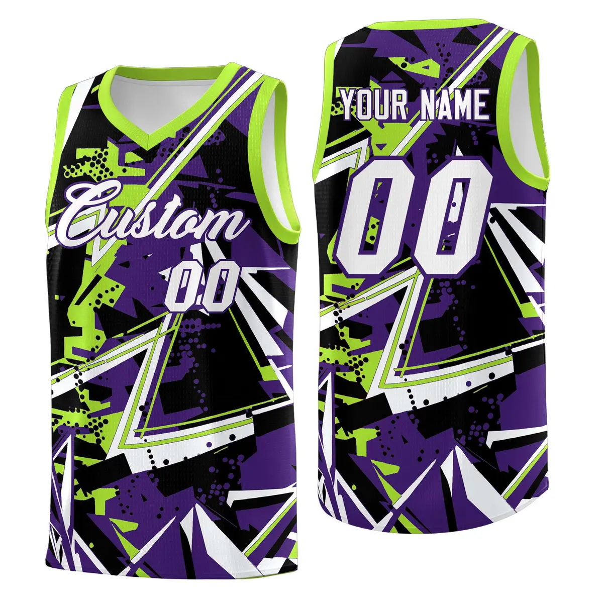 Purple Neon Green Abstract Graffiti Basketball Jersey