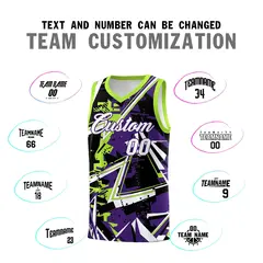 Purple Neon Green Abstract Graffiti Basketball Jersey 4