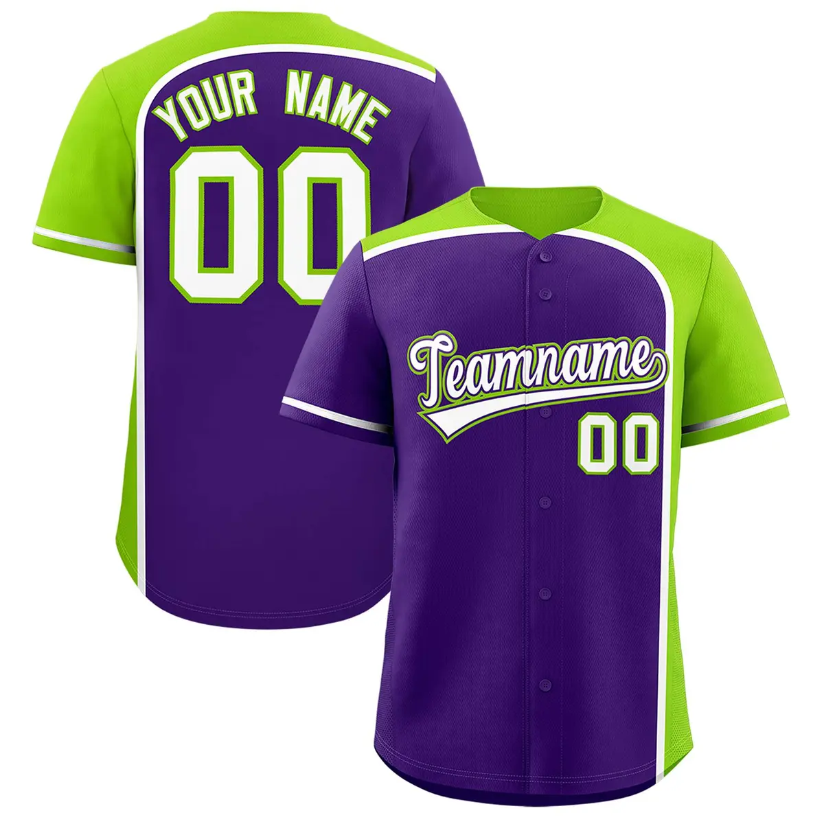 Purple Neon Green Color Block Authentic Baseball Jersey