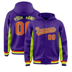 Purple Neon Green Color Block Varsity Letterman Jacket Hoodie