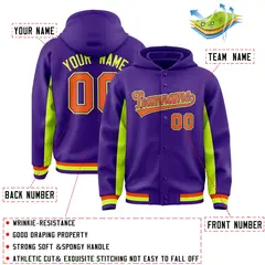 Purple Neon Green Color Block Varsity Letterman Jacket Hoodie 4