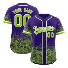 Purple Neon Green Floral Gradient Full Button Baseball Jersey 1