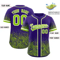 Purple Neon Green Floral Gradient Full Button Baseball Jersey 2
