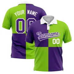 Purple Neon Green Four Squares Performance Polo Shirt