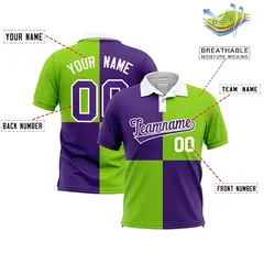 Purple Neon Green Four Squares Performance Polo Shirt 2