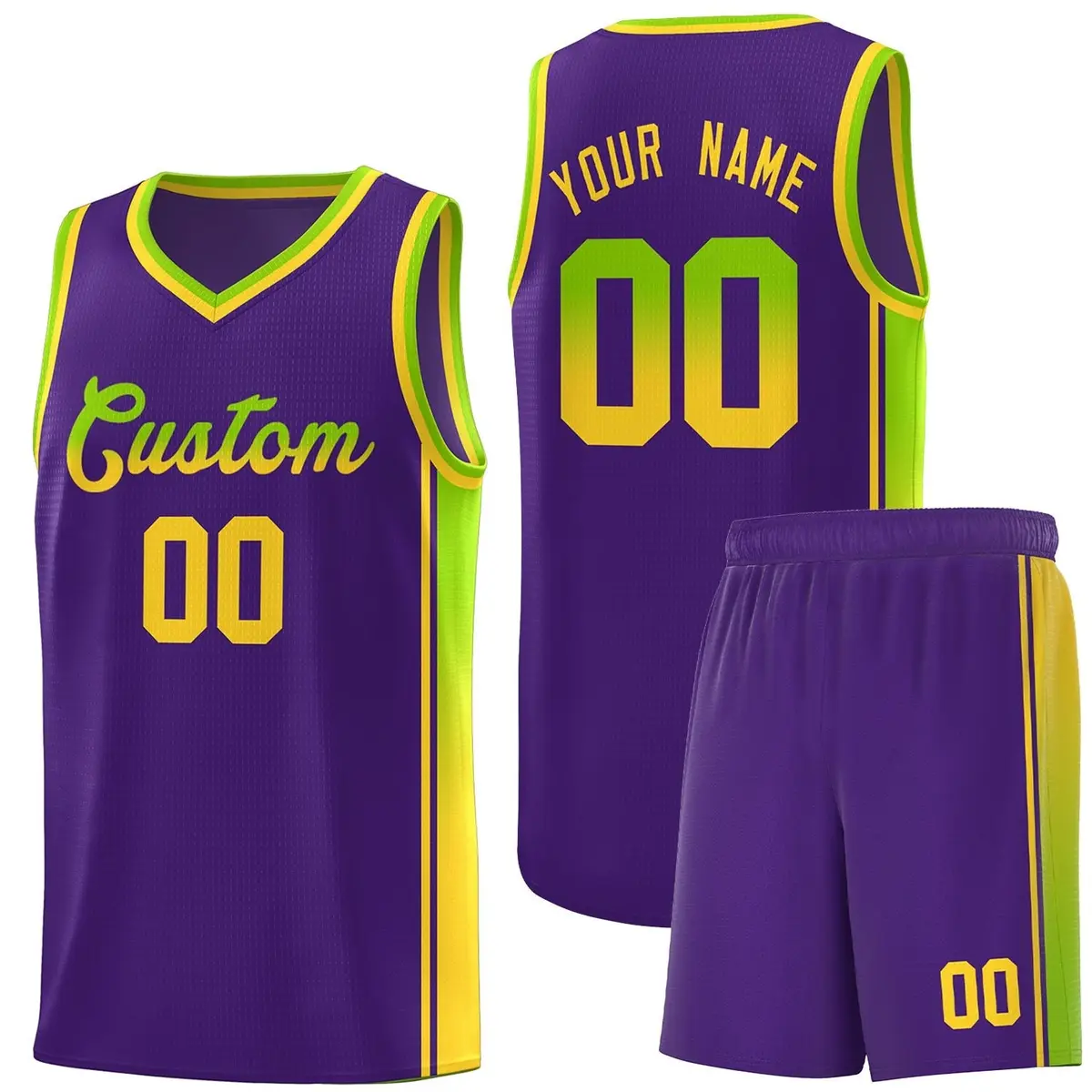 Purple Neon Green-Gold Gradient Basketball Jersey