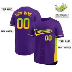 Purple Neon Green Gold Gradient Side Baseball Jersey 2