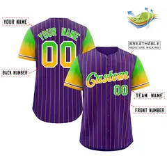 Purple Neon Green Gold-White Stripe Gradient Baseball Jersey 2