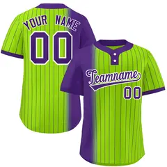 Purple Neon Green Gradient Stripe Two-Button Softball Jersey 1