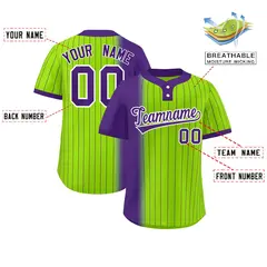 Purple Neon Green Gradient Stripe Two-Button Softball Jersey 2