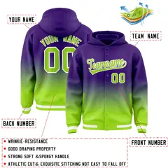 Purple Neon Green Gradient Varsity Letterman Full-Snap Jacket Hoodie 4