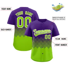 Purple Neon Green Grid Blur Pattern Baseball Jersey 2