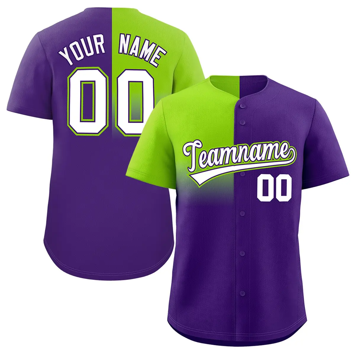 Purple Neon Green Half Gradient Authentic Baseball Jersey