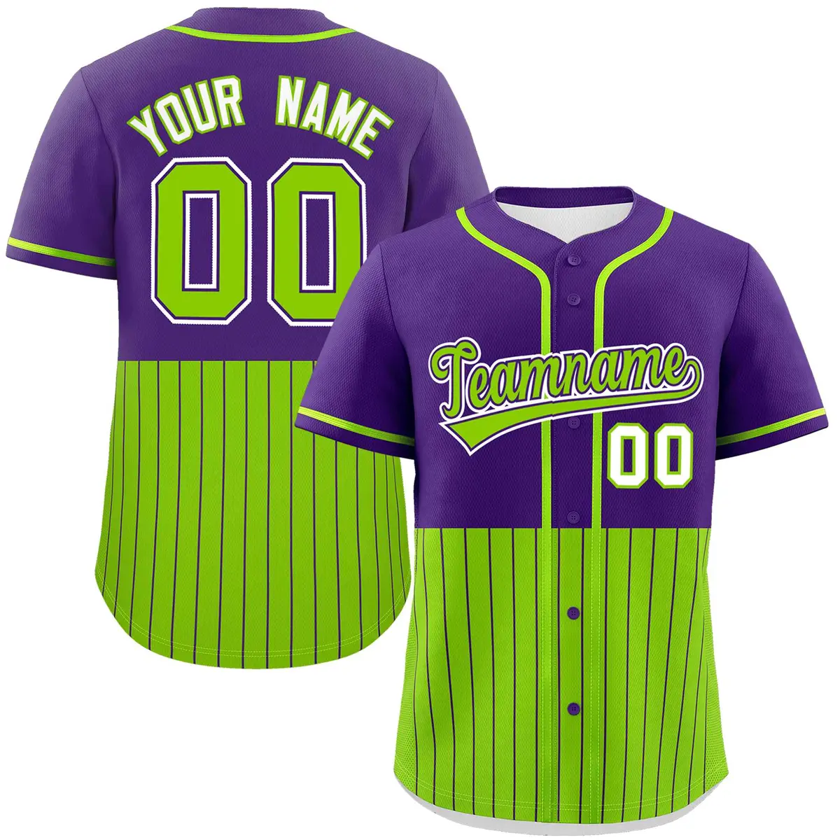 Purple Neon Green Half Stripe Authentic Baseball Jersey