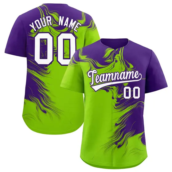 Purple Neon Green Ink Pattern Authentic Baseball Jersey