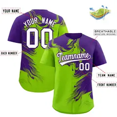Purple Neon Green Ink Pattern Authentic Baseball Jersey 2