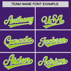Purple Neon Green L Pattern Raglan Sleeves Full-Snap Varsity Jacket 3