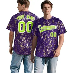 Purple Neon Green Metallic Gold Splatter Baseball Jersey 1