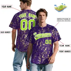 Purple Neon Green Metallic Gold Splatter Baseball Jersey 2