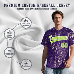 Purple Neon Green Metallic Gold Splatter Baseball Jersey 3