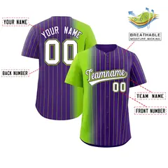 Purple Neon Green Pinstripe Gradient Baseball Jersey 2