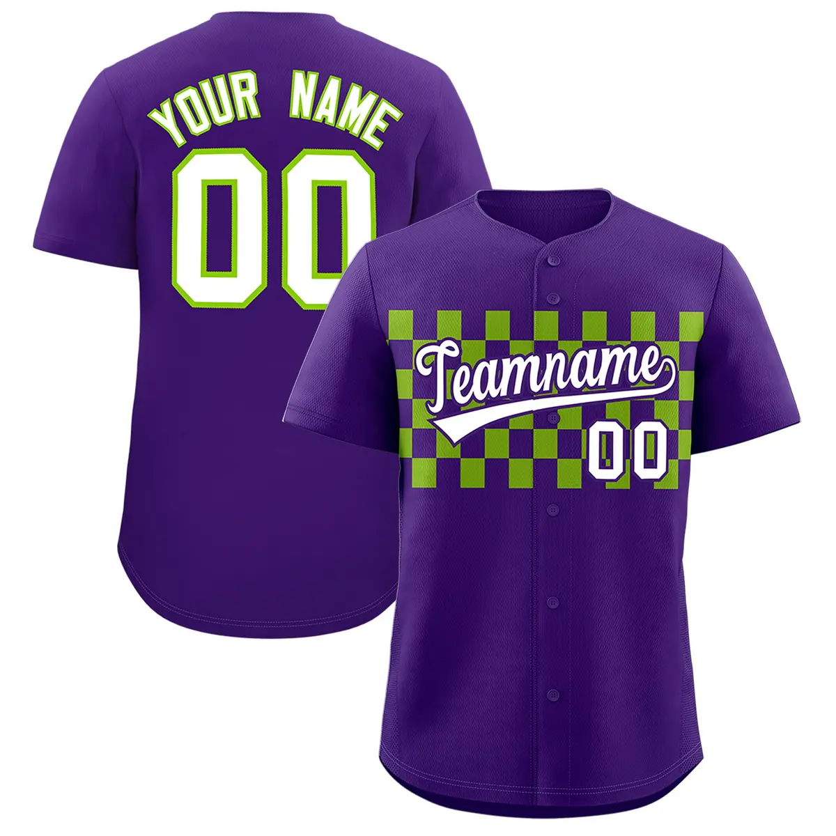 Purple Neon Green Plaid Fashion Authentic Baseball Jersey
