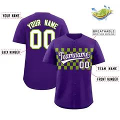 Purple Neon Green Plaid Fashion Authentic Baseball Jersey 2