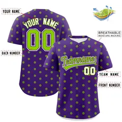 Purple Neon Green Polka Dot Graffiti Baseball Jersey 2