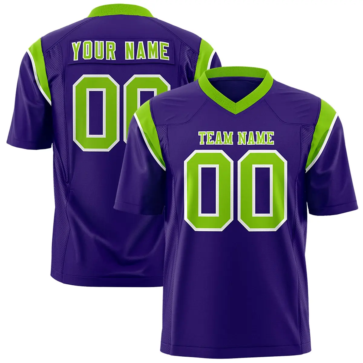 Purple Neon Green Shoulder Cut Two-Tone Flag Football Jersey
